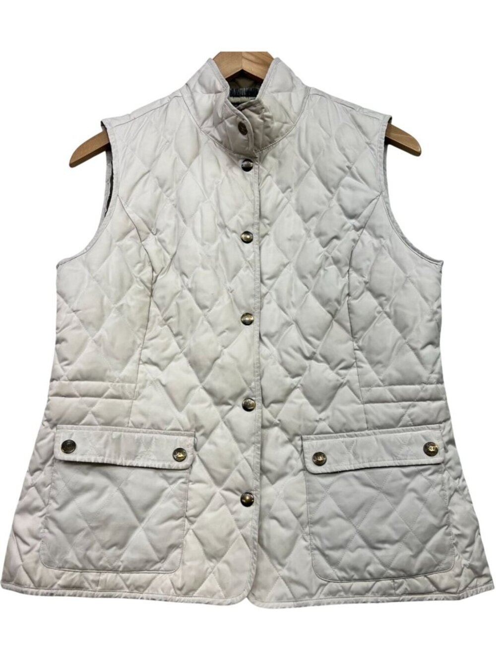 Eddie Bauer Women's Quilted Goose Down Gilet Snap-Button Sleeveless Size M Beige